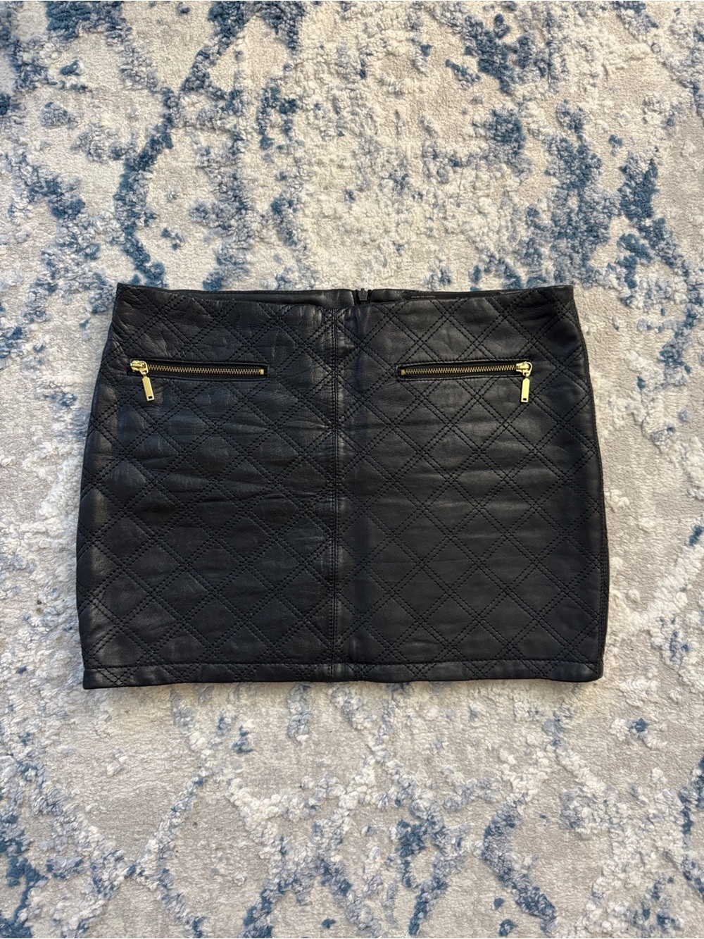 Black Quilted Lambskin Leather Mini Skirt with Gold Zippers